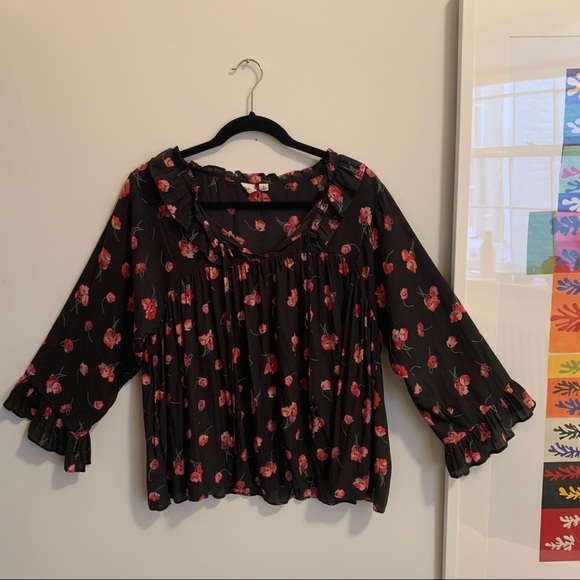 GAP Tops - GAP Floral Tie Front Blouse